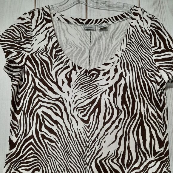 Newport News Dress Ladies Large Zebra Print Short Sleeve Midi - Picture 3 of 6